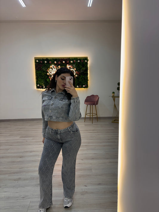 Coordinato in denim brillantinato